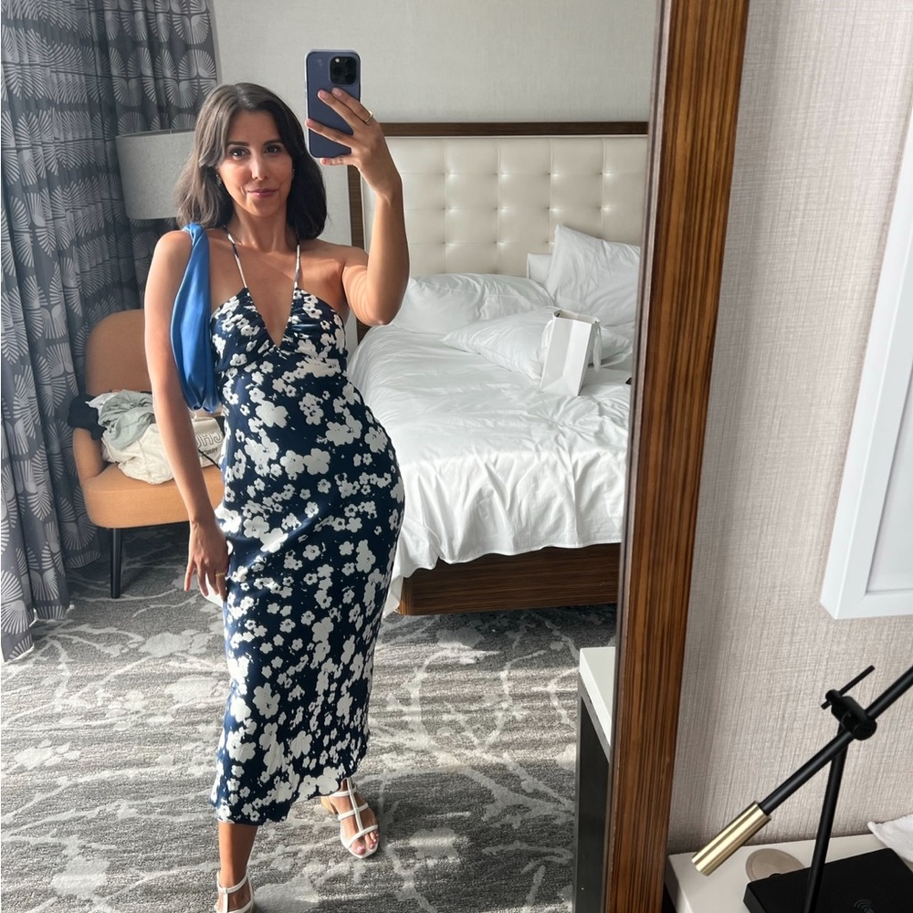 & Other Stories Navy Floral Backless Dress